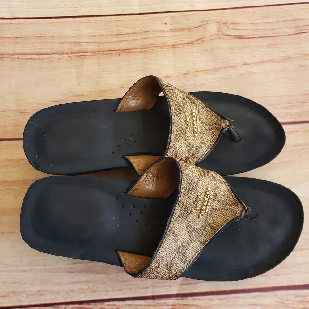Coach Janice Wedge Flip Flops Womens 6B Signature Monogram Logo Platform Sandals - Picture 3 of 7